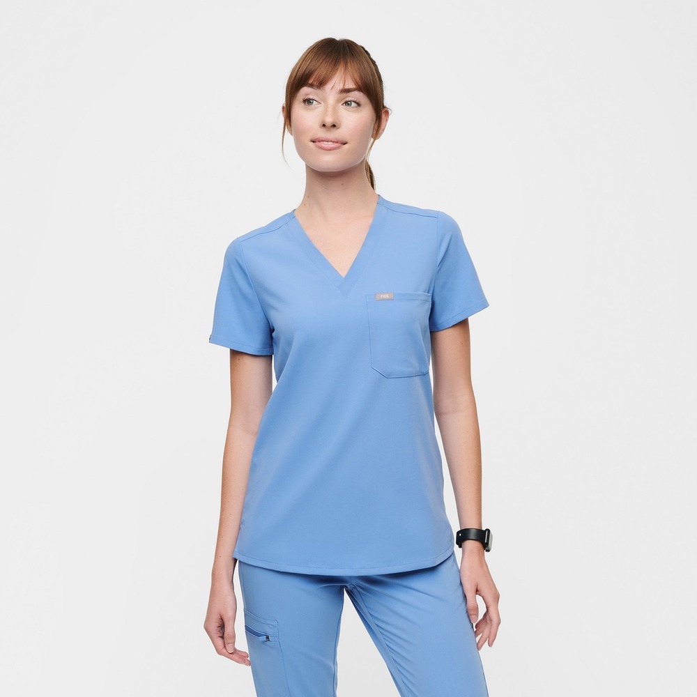 FIGS Scrub Top Womens XXL Blue V-Neck Three Pocket Technical Collection